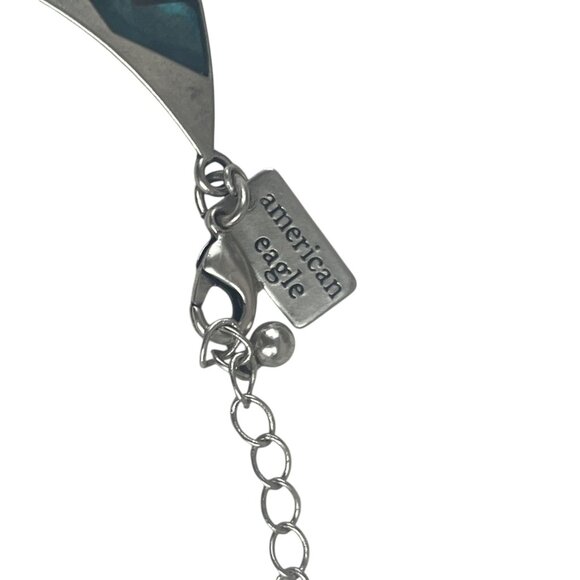 American Eagle Silver-Tone Geometric Necklace Inlaid Abalone Triangle Design - Picture 5 of 6